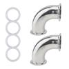 Sanitary Ferrule Pipe Fitting,2 Pcs SS304 Elbow 90 Degree Tri Clamp Sanitary Pipe Fittings with 4 Pcs Silicone Gaskets, Excellent Sealing Capability