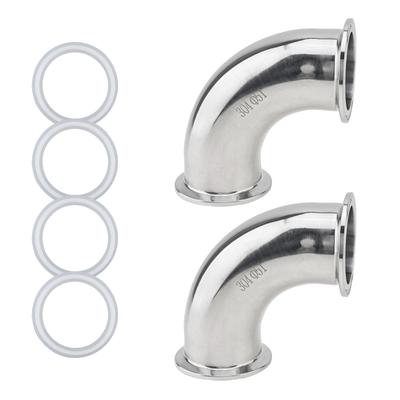 Sanitary Ferrule Pipe Fitting,2 Pcs SS304 Elbow 90 Degree Tri Clamp Sanitary Pipe Fittings with 4 Pcs Silicone Gaskets, Excellent Sealing Capability