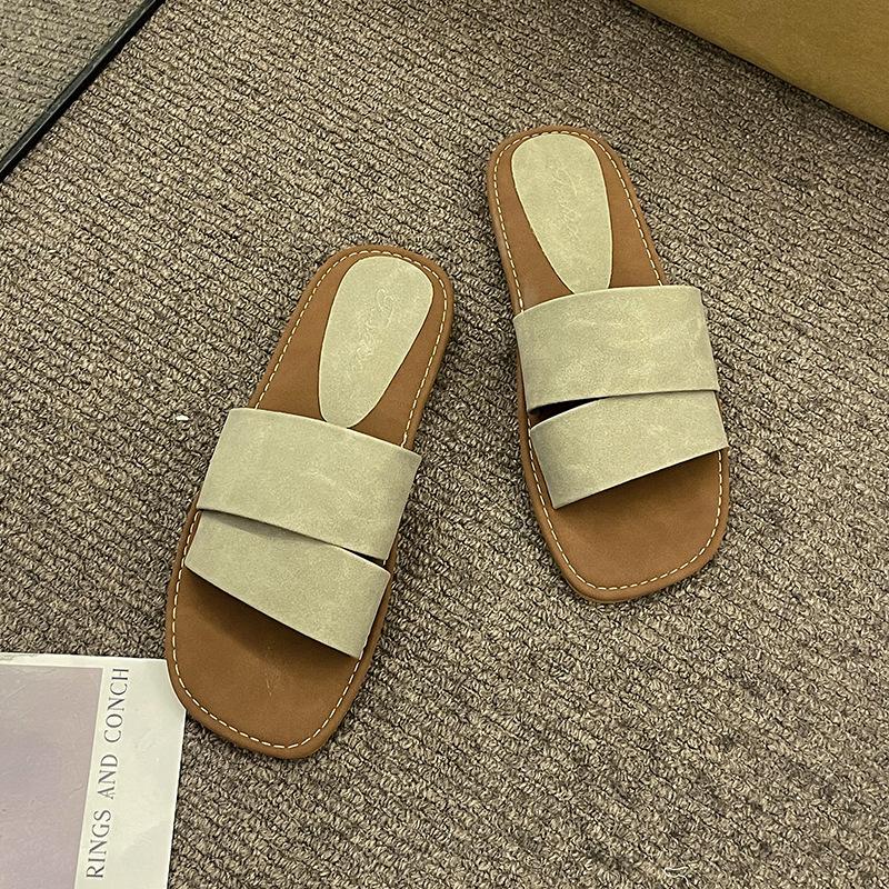 Fan Jieya Fashion French Slippers Women's 2025 Summer New Outer Wear Flat Bottom Sandals Seaside Vacation Beach One Word