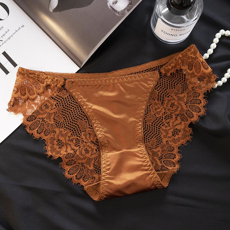 2025 Women's Low-Waist Lace Satin Panties with Cotton Crotch