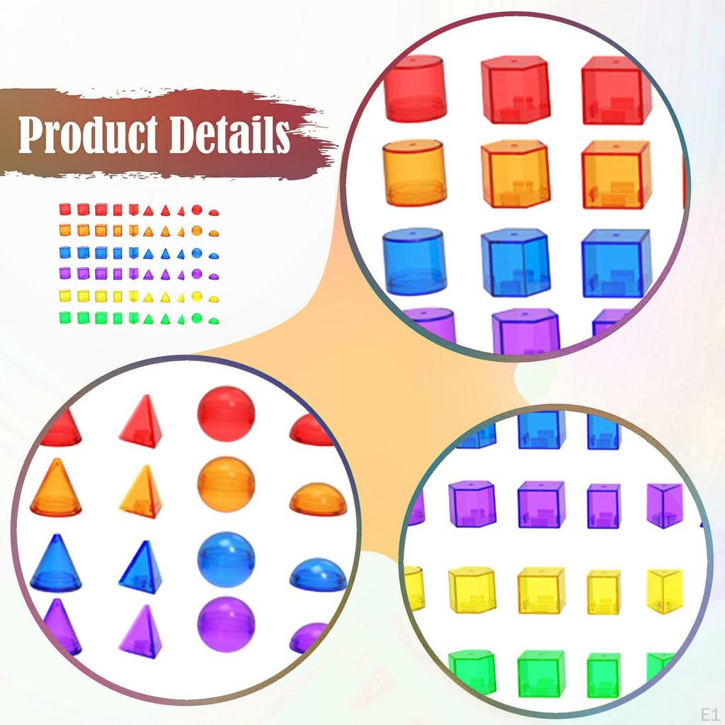 60x 3D Geometric Shapes Blocks Pattern Sphere Cylinder Learning Toys Math Manipulatives for