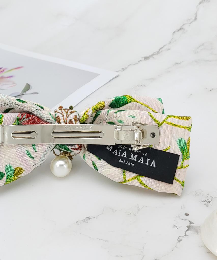 Maia Rose Jacquard Ribbon Pin Large Ivory
