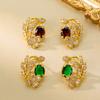 Vintage Antique Palace Style Flower Earrings French Elegant Inlaid Zircon High-end Temperament