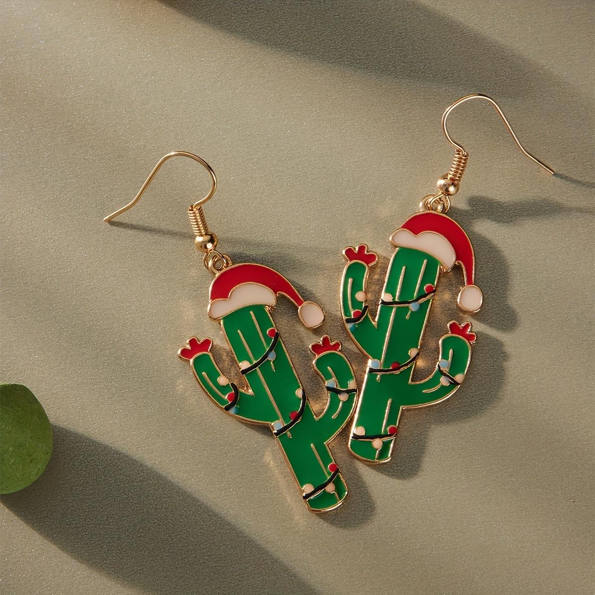 Christmas Little Red Riding Hood Green Cactus Pendant Earrings Premium Versatile