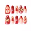 30-Piece 3D Valentine's Day Almond Nails with Gilded Bow and Heart Design
