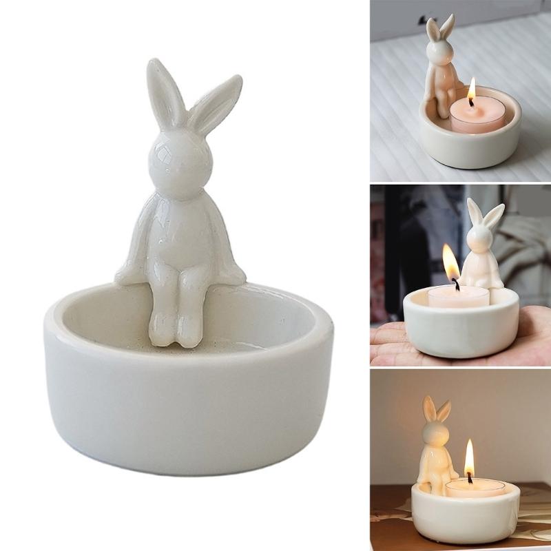 Lovely Candle Stand Ceramic Rabbit Tealight Holder for Easter and Everyday Use Decorative Candlestick