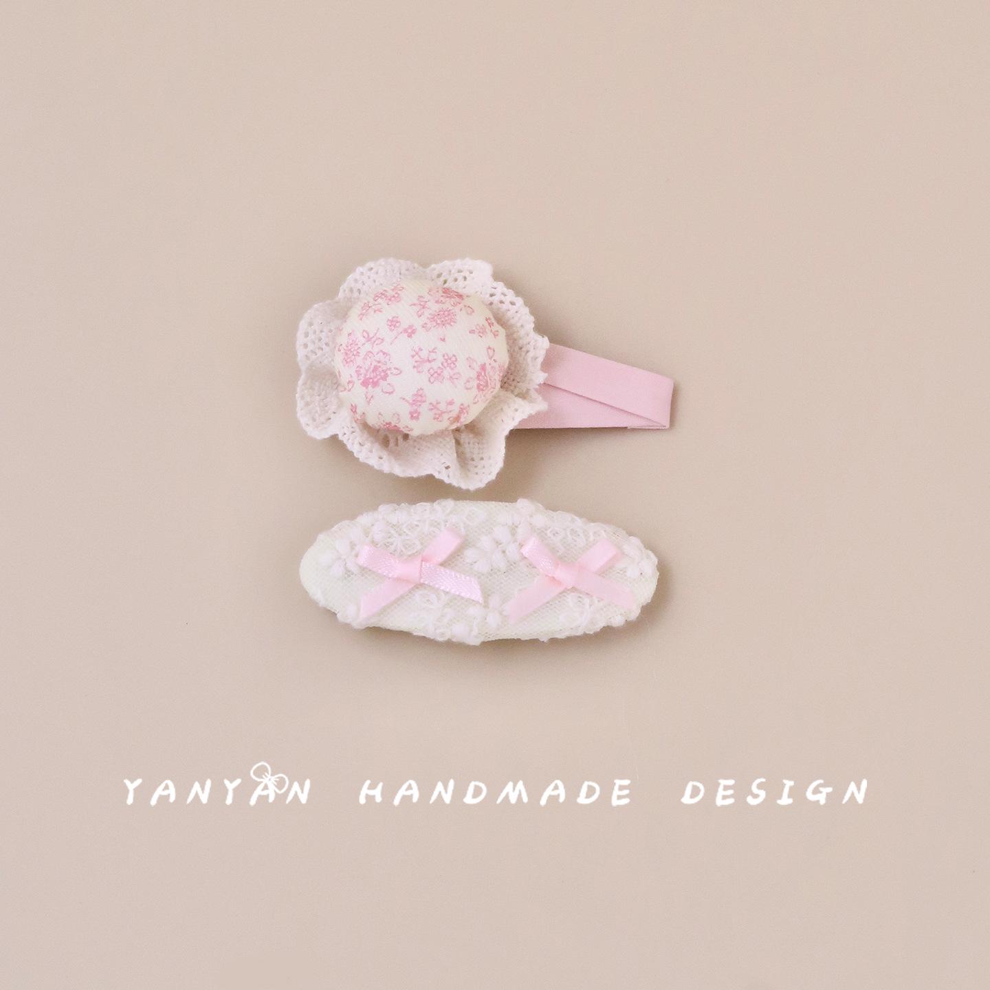 Pink Floral Lace Bow Hair Clips for Girls One Set