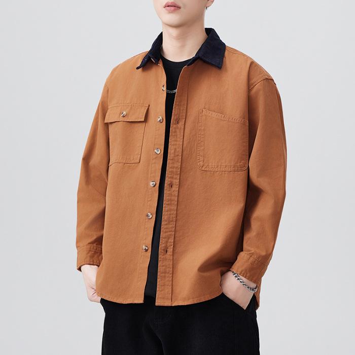 Spring New Japanese Retro Men's Loose Long-sleeved Casual Cotton American Work Shirt