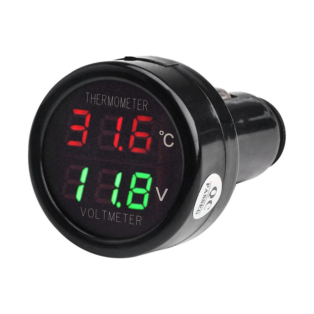 8V 36V Digital DC Voltage Car Voltmeter Thermometer Cigarette Lighter Style 2 In 1 Battery Monitor Voltage Temperature Meter