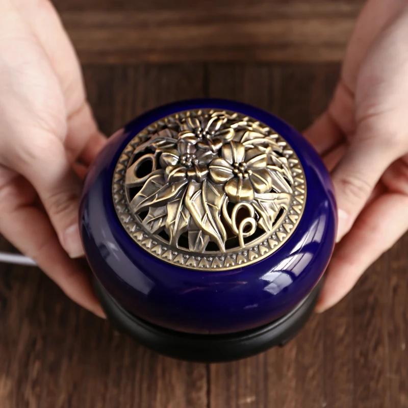 Blue Electronic Incense Burner Timing Temperature Regulation OUD Ceramic Censer 220V Essential Oil Lamp Home Fragrance Stove