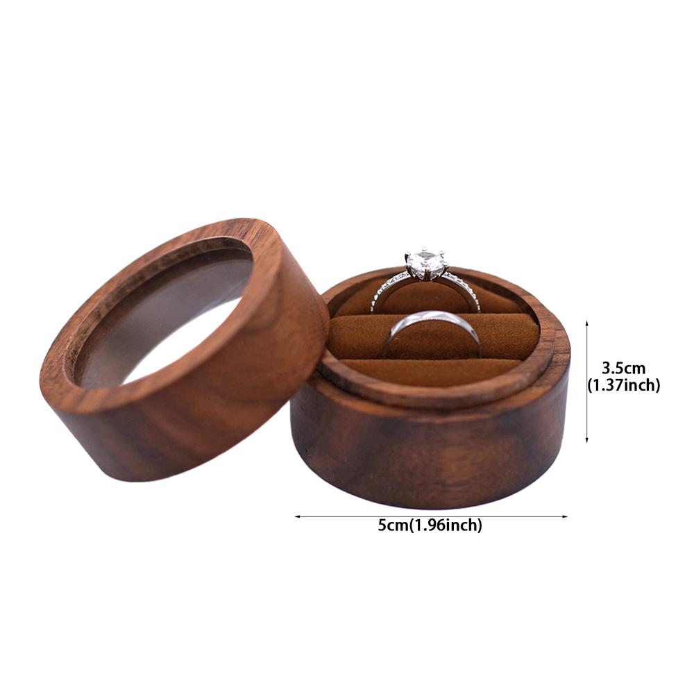 

Round Window Design Black Walnut solid Wood Ring Box Elegant Packaging Luxurious Feel Wedding Day Round Engagement Ring Holder
