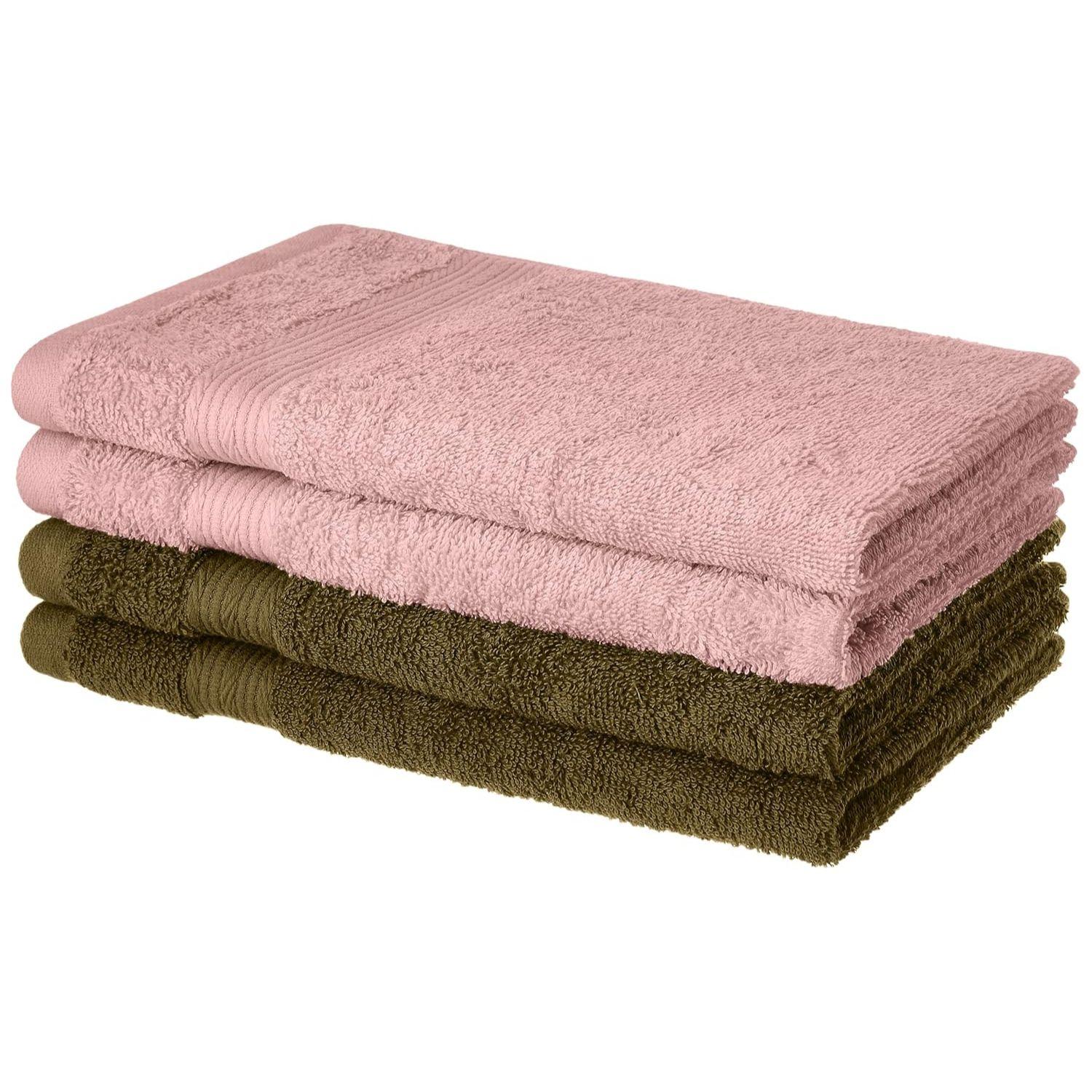

100% Cotton 4 Piece Hand Towel Set, 500 GSM (Sepia Brown and Baby Pink)