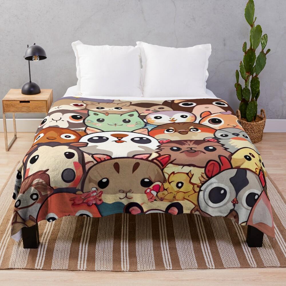 Fun Cute Crowd of Anime Animals Digital Painting Throw Blanket