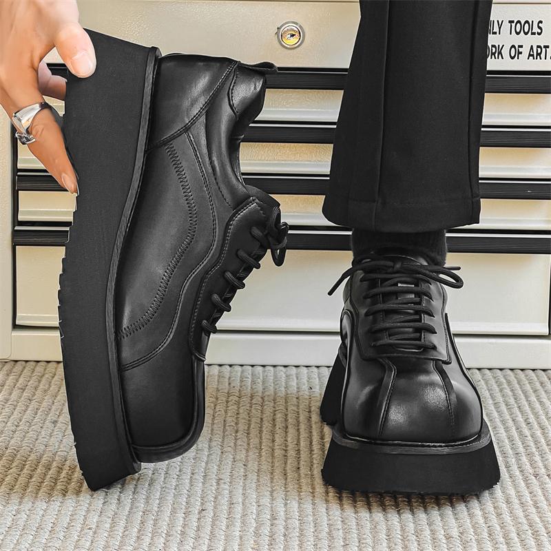 Men Japan Karajuku Korean Style Fashion Streetwear Vintage Thick Platform Casual Increase Leather Shoes Male Dress Leather Shoes