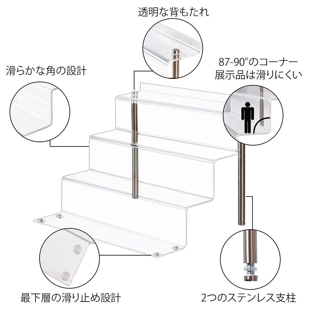 AMEITECH Figure Stand Acrylic Mini Staircase Acrylic Display for Plastic X 28cm X 4 Display, 4-Tier Stage, Base, Shelf, Base, Stand, Models, Display,