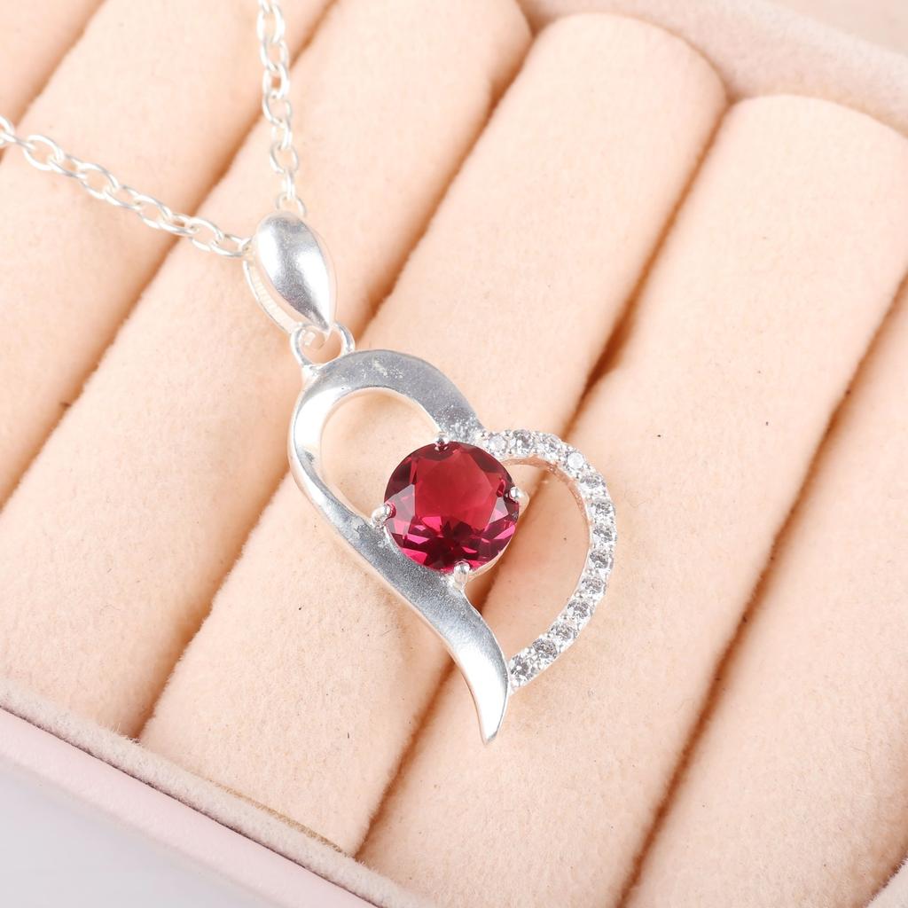 Pink Rubellite Gemstone 925 Sterling Silver Zircon Jewelry Heart Pendant 1.37" CZP-5-13