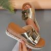 Fashion Metal Buckle Design Slippers for Women 2025 Summer Platform Thick Bottom Sandals Plus Size Woman Open Toe Wedges Slides Shoes