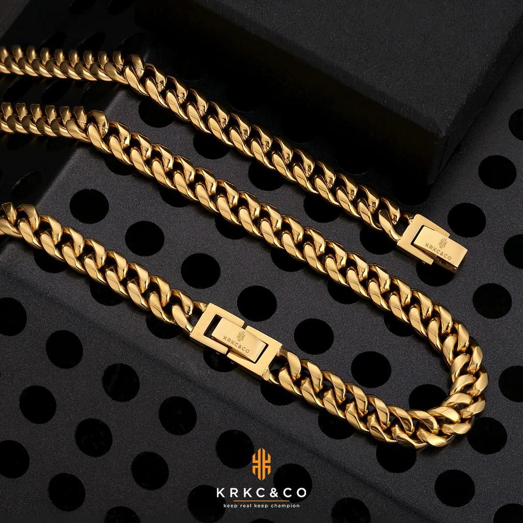 Kihei Necklace Miami Cuban Chain Width 8mm Stainless Steel K18 Plated 4 Side Cut Hip Hop Rapper B Series Accessory Gift Present Metal Hypoallergenic