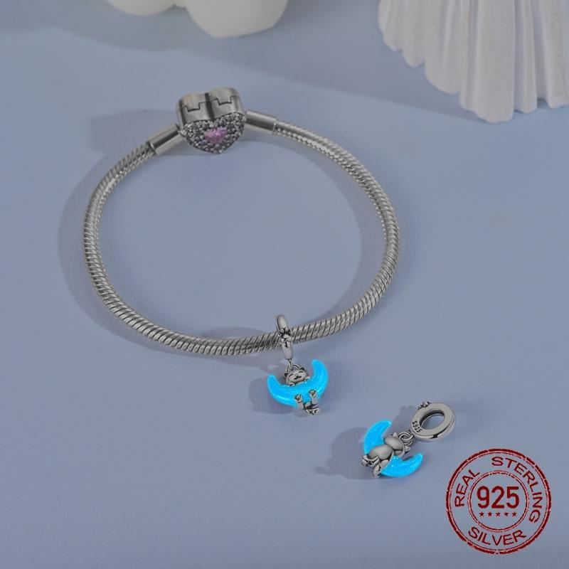 Glowing Moon Beads Copper Craft Cat Elegant Dangle Pendant Fit Bangle Bracelet Necklace Handmade Cute Jewellery