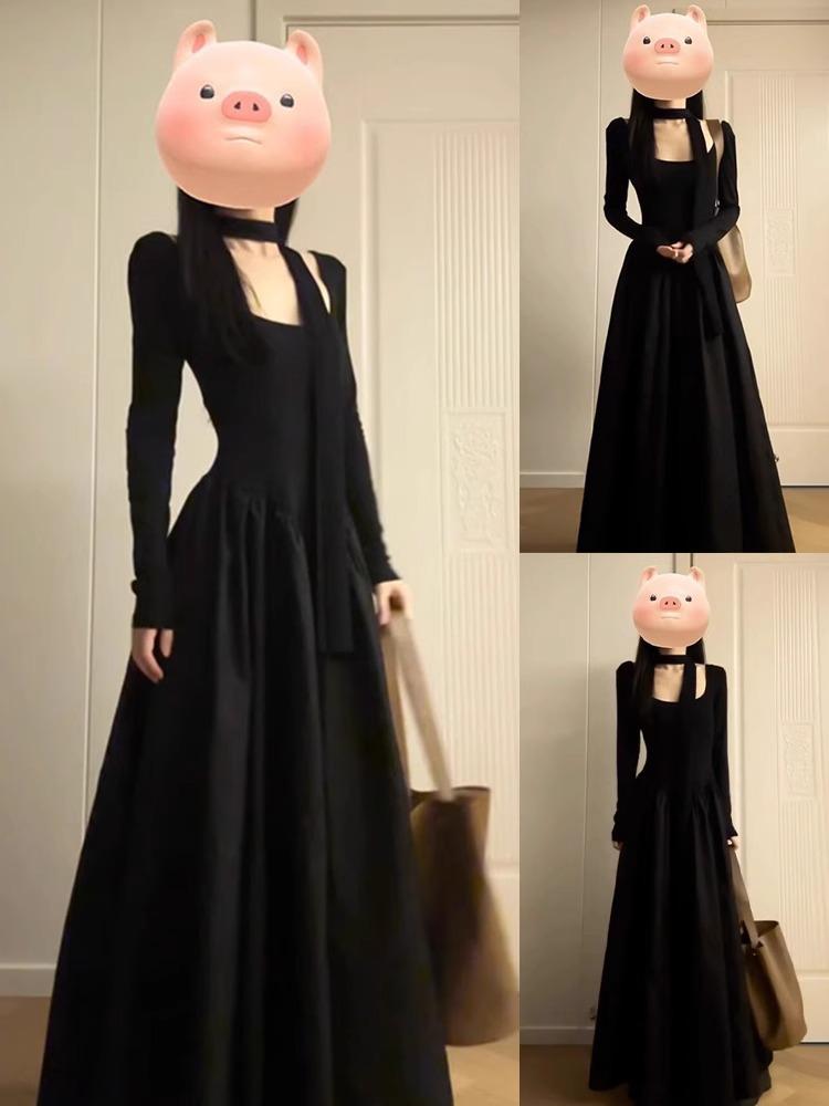 Hepburn French Black Dress Children's Autumn and Winter 2026 New with Coat Inside with Base Temperament Dress