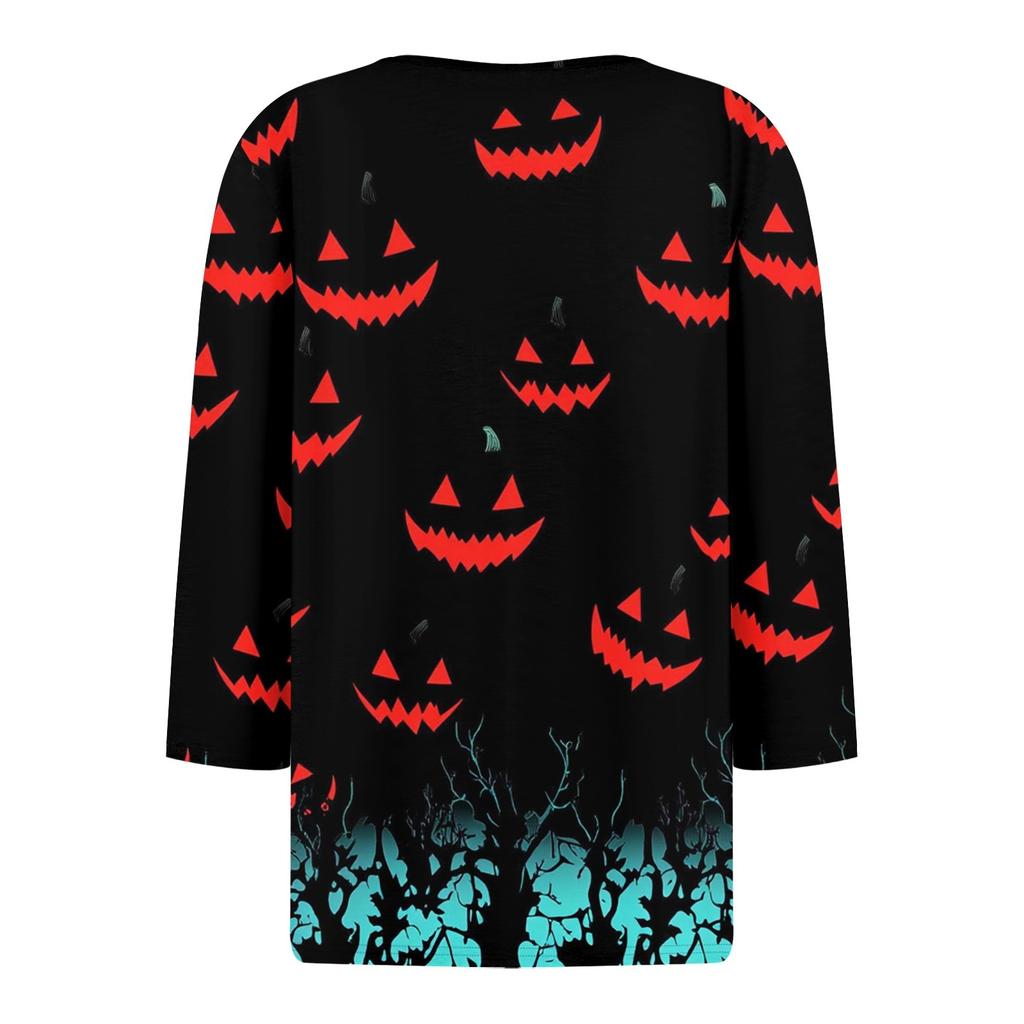 Dames T-shirt Tee Halloween Bedrukt Knoop 3/4 Mouw Tuniek Dagelijks Weekend Mode Basic V-hals Normale Top