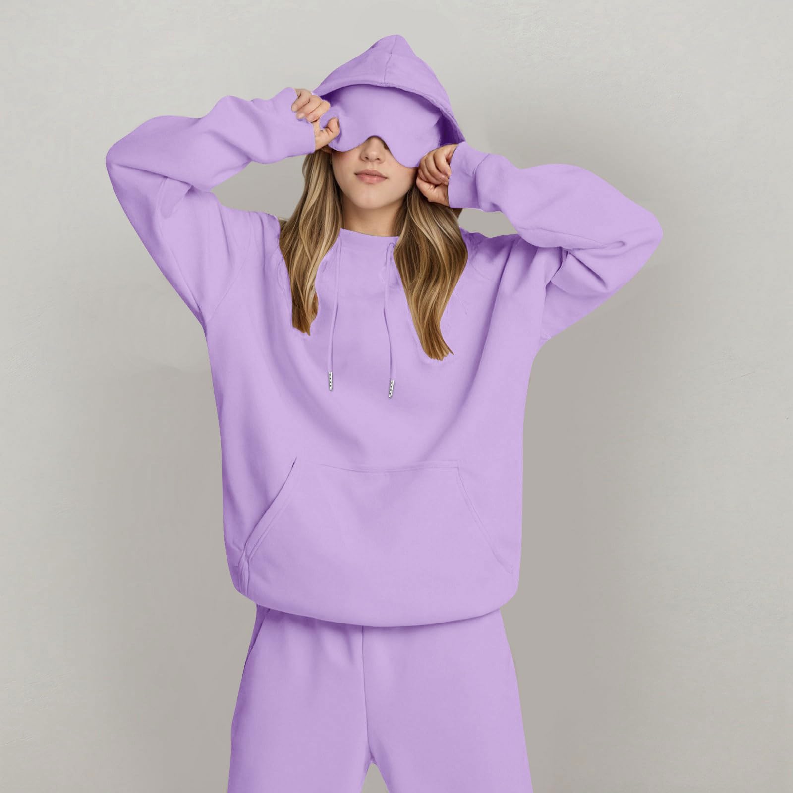 

Унисекс толстовка с капюшоном и встроенной маской для глаз, повседневный пуловер с длинным рукавом, спортивная толстовка однотонного цвета, толстовка свободного кроя XXL фиолетовый