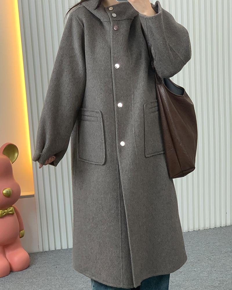 

Lazy loose double-sided cashmere coat commuter long stand-up collar temperament casual versatile fashion temperament S світло-сірого кольору