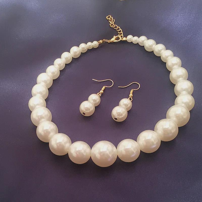Elegant Single Layer Pearl Clavicle Necklace & Earrings Set