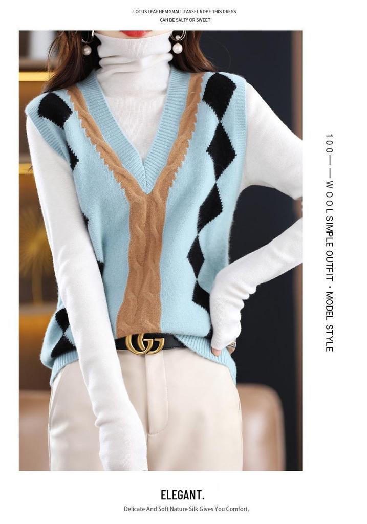 V-Neck Color-Block Loose Layered Women's Vest for Autumn/Winter - Perfect Over Sweaters, Cardigans, Knitwear & Wool Outerwear