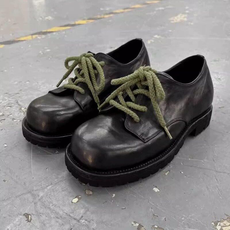 Mens Derby Shoes Thick Sole Casual Oxford Style Business Dress Black Daily Wear