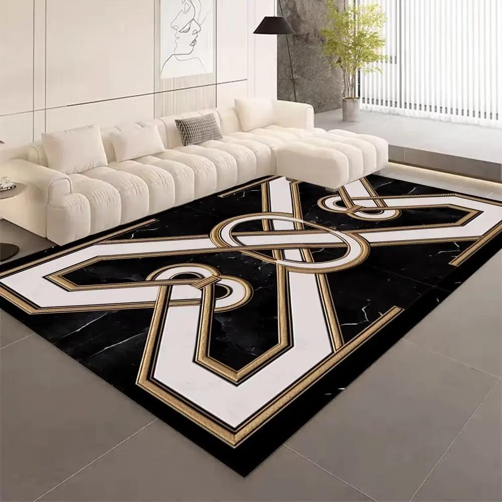 European Style Living Room Carpet Home Decoration Black Golden Carpets Marble Geometric Sofa Lounge Rug Luxury Bedroom Floor Mat