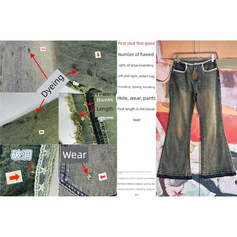 

Foreign Trade Original Order AB Retro Distressed Lace Slimming Slim Fit Wide Leg Horn Jeans A13 1307 Retro Blue M