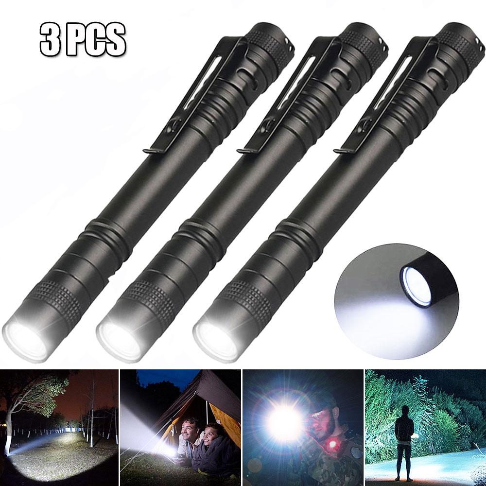 1-5PCS Mini LED Light Penlight Flashlight White/Purple Torch Pen Light with Clip Torch Lamp Batteries Not Included