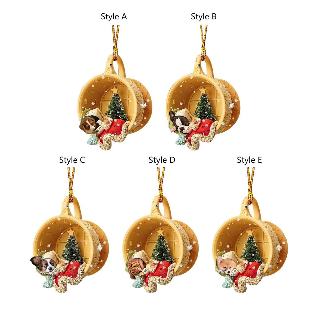 Christmas Dog Pendant Ornament Xmas Holiday Decor with Hats Car Interior Hanging Ornament for Christmas Bag Party Decorations