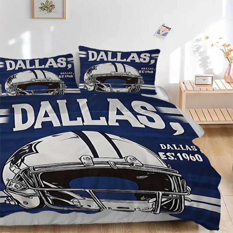 Juego de Funda Nórdica con Diseño de Casco de los Dallas Cowboys de 3 Piezas con Una Funda de Edredón y Dos Fundas de Almohada (Sin núcleo) - Decoración para el Hogar, Regalo de Vacaciones, Tejido de Poliéster, Anim