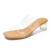 2025 new summer high-heeled slippers for women's summer outer wear new one-word with transparent sandals for women's thick-heeled sandals for women