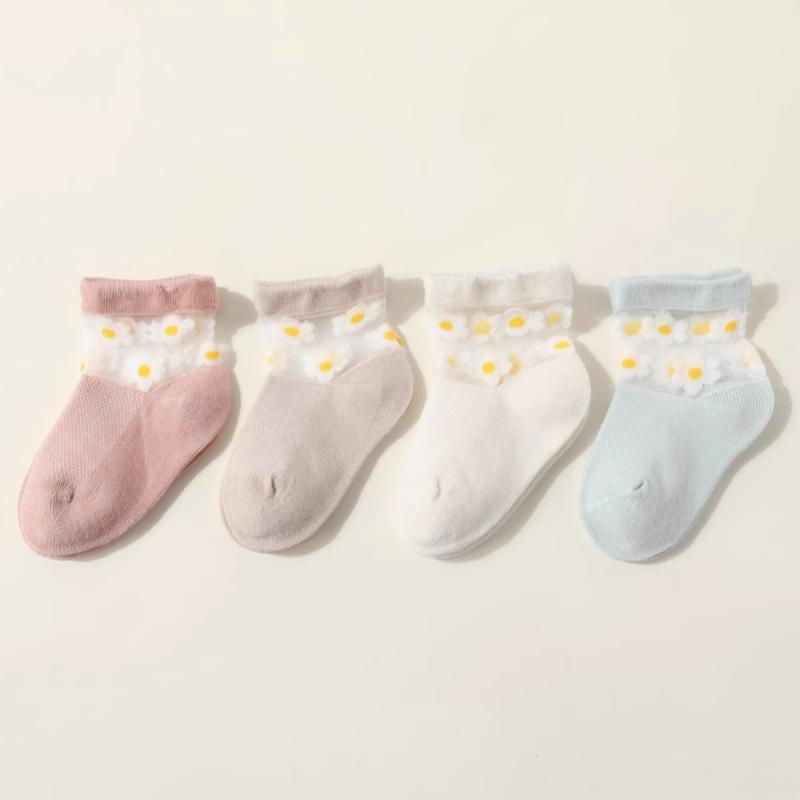 

4 пары/комплект Летние детские носки для девочек Хлопковая сетка Милые Новорожденные Мальчики Малыши Цветочные носки Аксессуары для детской одежды L(2-3y) разноцветный