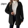 Warm Women Coat Hooded Fleece Jacket, Long Sleeve Zip-Up Casual Comfortable Fall Apparel Coat, Solid Color Thermal Outerwear for Winter Jacket