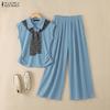 ZANZEA Women Sleeveless Blouse and Long Pants Casual Two Piece Suit Set