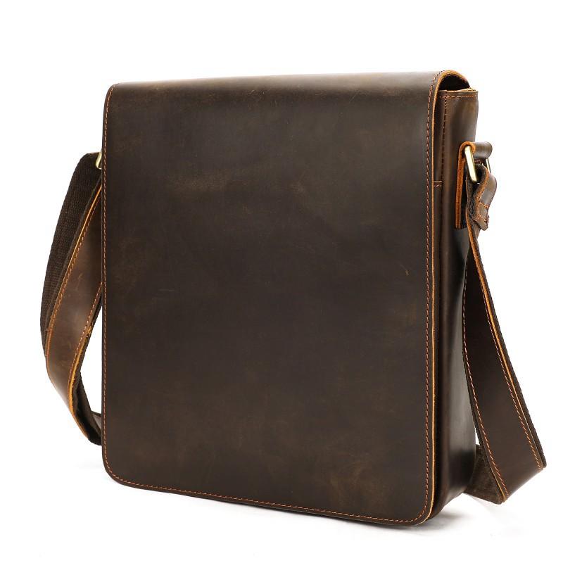 

Men s Crazy Horse Leather Shoulder Bag Retro Cover High End Vertical Postman Crossbody Trendy