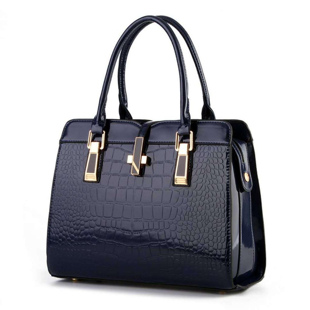 Women's One Shoulder Bag Bright Leather Crocodile Texture PU Leather Portable Women's Bag One Shoulder Diagonal Large Capacity Women's Bag