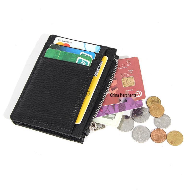 Women's Genuine Leather Slim Card Holder & Coin Purse - Japanese Minimalist Style with Multi-Card Slots and ID Holder.
