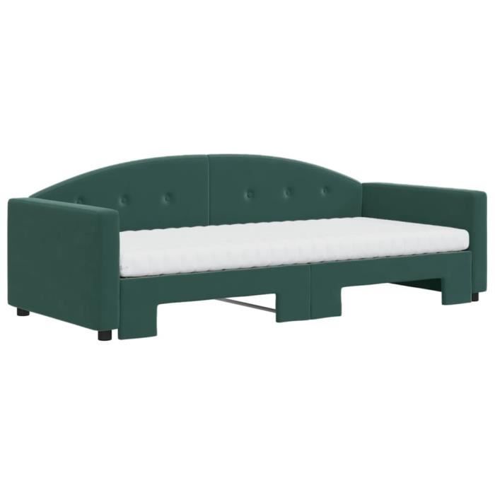 VidaXL Daybed with Trundle and Mattress Dark Green 90x200cm Velvet 3197327
