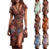 Robe chemise rayée pour femme à manches courtes, boutonnée sur le devant, coupe décontractée ample avec poches