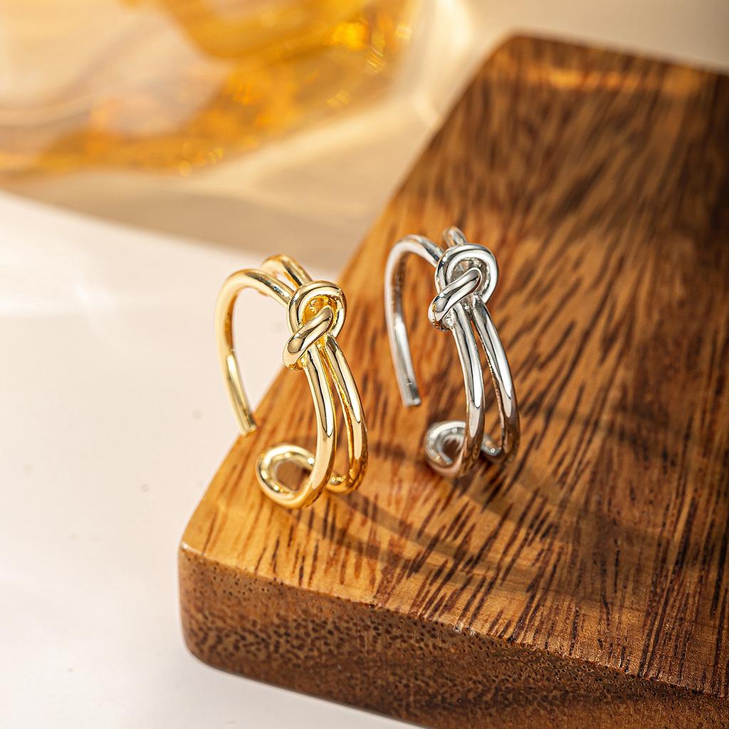 Knot Open Ring for Women Gold Silver Plated Adjustable Double Layer Finger Ring Minimalist Fashion Jewelry
