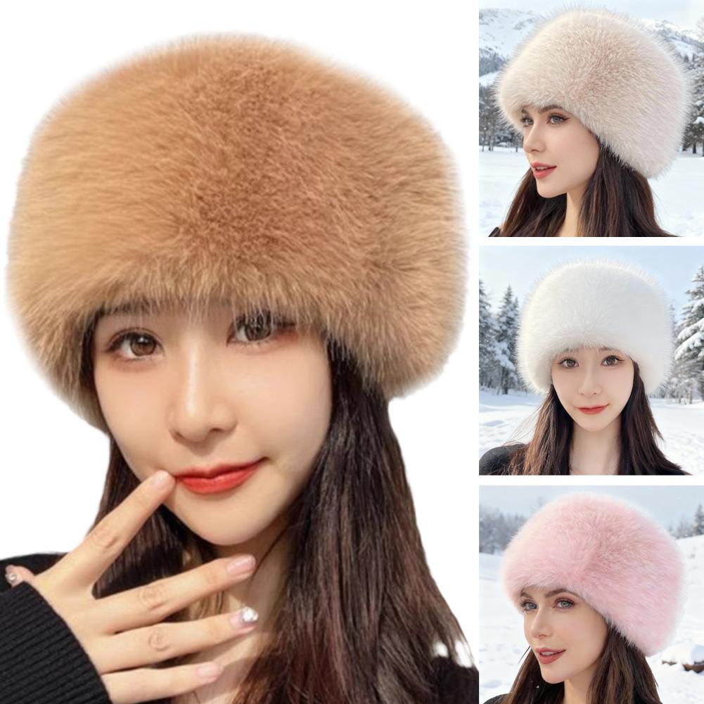 Fashion Plush Fluffy Fur Bucket Hat Warm Furry Panama Cap Ear Protection Soft Mongolian Cap Winter
