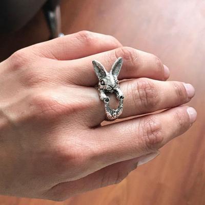 Vintage Silver Color Rabbit Opening Rings For Women Men Punk Dainty Cute Animal Rabbit Finger Ring Gothic Party Jewelry Gifts