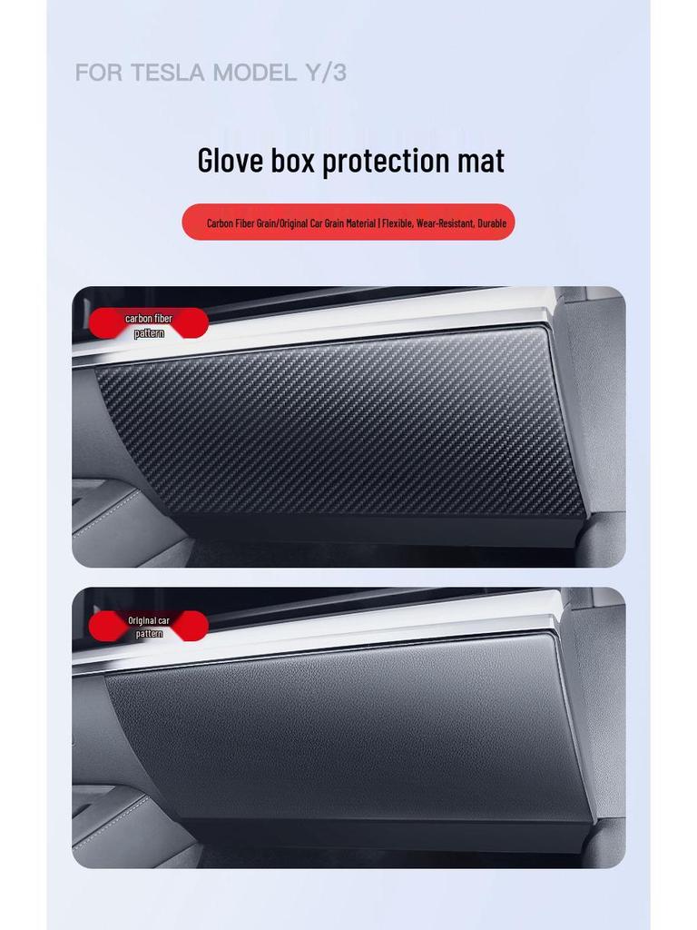 Tesla Model 3/Y Glove Box Kick Mat, Carbon Fiber Texture Door Protector, Interior Accessory.