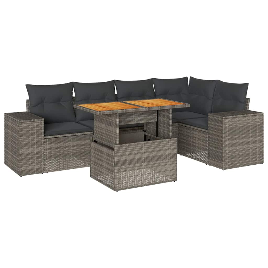 Vidaxl 6-Cz. Garden Furniture Set With Cushions, Grey, Poly Rattan