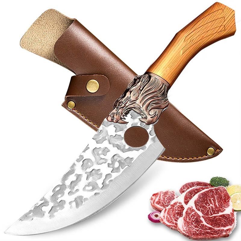 WXCOO Hand-Forged Knife with Sheath Utility Knife Kitchen Meat Cutting Fruit Slicing Pig Fish Cleaver Kitchen Accessories